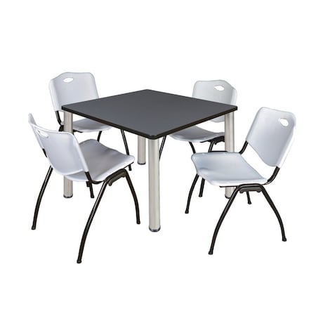 Kee Kee Square Table & Chair Set, Wood, Metal, Plastic Top, Grey TB4242GYBPCM47GY